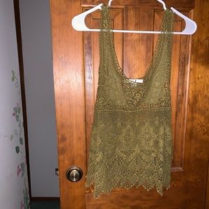 Forever 21 Green Sheer Lace Tank top Blouse M